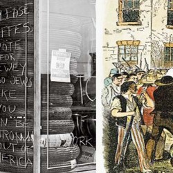 Above Left : During the 1944 campaign for president, anti-Semites scrawled hate messages on a shop window in the Bronx, New York. (FPG / Hulton Archive / Getty Images)
Above Right: In 1844, an anti-Mormon mob murdered Joseph Smith and his brother Hyrum while they were held in an Illinois jail cell. (Granger Collection, New York)
By Kenneth C. Davis | The idea that the United States has always been a bastion of religious freedom is reassuring—and utterly at odds with the historical record

Wading into the controversy surrounding an Islamic center planned for a site near New York City’s Ground Zero memorial this past August, President Obama declared: “This is America. And our commitment to religious freedom must be unshakeable. The principle that people of all faiths are welcome in this country and that they will not be treated differently by their government is essential to who we are.” In doing so, he paid homage to a vision that politicians and preachers have extolled for more than two centuries—that America historically has been a place of religious tolerance. It was a sentiment George Washington voiced shortly after taking the oath of office just a few blocks from Ground Zero.

In the storybook version most of us learned in school, the Pilgrims came to America aboard the Mayflower in search of religious freedom in 1620. The Puritans soon followed, for the same reason. Ever since these religious dissidents arrived at their shining “city upon a hill,” as their governor John Winthrop called it, millions from around the world have done the same, coming to an America where they found a welcome melting pot in which everyone was free to practice his or her own faith.

The problem is that this tidy narrative is an American myth. The real story of religion in America’s past is an often awkward, frequently embarrassing and occasionally bloody tale that most civics books and high-school texts either paper over or shunt to the side. And much of the recent conversation about America’s ideal of religious freedom has paid lip service to this comforting tableau.
From the earliest arrival of Europeans on America’s shores, religion has often been a cudgel, used to discriminate, suppress and even kill the foreign, the “heretic” and the “unbeliever”—including the “heathen” natives already here. Moreover, while it is true that the vast majority of early-generation Americans were Christian, the pitched battles between various Protestant sects and, more explosively, between Protestants and Catholics, present an unavoidable contradiction to the widely held notion that America is a “Christian nation.”

First, a little overlooked history: the initial encounter between Europeans in the future United States came with the establishment of a Huguenot (French Protestant) colony in 1564 at Fort Caroline (near modern Jacksonville, Florida). More than half a century before the Mayflower set sail, French pilgrims had come to America in search of religious freedom.

The Spanish had other ideas. In 1565, they established a forward operating base at St. Augustine and proceeded to wipe out the Fort Caroline colony. The Spanish commander, Pedro Menéndez de Avilés, wrote to the Spanish King Philip II that he had “hanged all those we had found in [Fort Caroline] because...they were scattering the odious Lutheran doctrine in these Provinces.” When hundreds of survivors of a shipwrecked French fleet washed up on the beaches of Florida, they were put to the sword, beside a river the Spanish called Matanzas (“slaughters”). In other words, the first encounter between European Christians in America ended in a blood bath.

The much-ballyhooed arrival of the Pilgrims and Puritans in New England in the early 1600s was indeed a response to persecution that these religious dissenters had experienced in England. But the Puritan fathers of the Massachusetts Bay Colony did not countenance tolerance of opposing religious views. Their “city upon a hill” was a theocracy that brooked no dissent, religious or political.

The most famous dissidents within the Puritan community, Roger Williams and Anne Hutchinson, were banished following disagreements over theology and policy. From Puritan Boston’s earliest days, Catholics (“Papists”) were anathema and were banned from the colonies, along with other non-Puritans. Four Quakers were hanged in Boston between 1659 and 1661 for persistently returning to the city to stand up for their beliefs.

Throughout the colonial era, Anglo-American antipathy toward Catholics—especially French and Spanish Catholics—was pronounced and often reflected in the sermons of such famous clerics as Cotton Mather and in statutes that discriminated against Catholics in matters of property and voting. Anti-Catholic feelings even contributed to the revolutionary mood in America after King George III extended an olive branch to French Catholics in Canada with the Quebec Act of 1774, which recognized their religion.

When George Washington dispatched Benedict Arnold on a mission to court French Canadians’ support for the American Revolution in 1775, he cautioned Arnold not to let their religion get in the way. “Prudence, policy and a true Christian Spirit,” Washington advised, “will lead us to look with compassion upon their errors, without insulting them.” (After Arnold betrayed the American cause, he publicly cited America’s alliance with Catholic France as one of his reasons for doing so.)

In newly independent America, there was a crazy quilt of state laws regarding religion. In Massachusetts, only Christians were allowed to hold public office, and Catholics were allowed to do so only after renouncing papal authority. In 1777, New York State’s constitution banned Catholics from public office (and would do so until 1806). In Maryland, Catholics had full civil rights, but Jews did not. Delaware required an oath affirming belief in the Trinity. Several states, including Massachusetts and South Carolina, had official, state-supported churches.

In 1779, as Virginia’s governor, Thomas Jefferson had drafted a bill that guaranteed legal equality for citizens of all religions—including those of no religion—in the state. It was around then that Jefferson famously wrote, “But it does me no injury for my neighbor to say there are twenty gods or no God. It neither picks my pocket nor breaks my leg.” But Jefferson’s plan did not advance—until after Patrick (“Give Me Liberty or Give Me Death”) Henry introduced a bill in 1784 calling for state support for “teachers of the Christian religion.”

Future President James Madison stepped into the breach. In a carefully argued essay titled “Memorial and Remonstrance Against Religious Assessments,” the soon-to-be father of the Constitution eloquently laid out reasons why the state had no business supporting Christian instruction. Signed by some 2,000 Virginians, Madison’s argument became a fundamental piece of American political philosophy, a ringing endorsement of the secular state that “should be as familiar to students of American history as the Declaration of Independence and the Constitution,” as Susan Jacoby has written in Freethinkers, her excellent history of American secularism.

Among Madison’s 15 points was his declaration that “the Religion then of every man must be left to the conviction and conscience of every...man to exercise it as these may dictate. This right is in its nature an inalienable right.”

Madison also made a point that any believer of any religion should understand: that the government sanction of a religion was, in essence, a threat to religion. “Who does not see,” he wrote, “that the same authority which can establish Christianity, in exclusion of all other Religions, may establish with the same ease any particular sect of Christians, in exclusion of all other Sects?” Madison was writing from his memory of Baptist ministers being arrested in his native Virginia.

As a Christian, Madison also noted that Christianity had spread in the face of persecution from worldly powers, not with their help. Christianity, he contended, “disavows a dependence on the powers of this world...for it is known that this Religion both existed and flourished, not only without the support of human laws, but in spite of every opposition from them.”

Recognizing the idea of America as a refuge for the protester or rebel, Madison also argued that Henry’s proposal was “a departure from that generous policy, which offering an Asylum to the persecuted and oppressed of every Nation and Religion, promised a lustre to our country.”

After long debate, Patrick Henry’s bill was defeated, with the opposition outnumbering supporters 12 to 1. Instead, the Virginia legislature took up Jefferson’s plan for the separation of church and state. In 1786, the Virginia Act for Establishing Religious Freedom, modified somewhat from Jefferson’s original draft, became law. The act is one of three accomplishments Jefferson included on his tombstone, along with writing the Declaration and founding the University of Virginia. (He omitted his presidency of the United States.) After the bill was passed, Jefferson proudly wrote that the law “meant to comprehend, within the mantle of its protection, the Jew, the Gentile, the Christian and the Mahometan, the Hindoo and Infidel of every denomination.”

Madison wanted Jefferson’s view to become the law of the land when he went to the Constitutional Convention in Philadelphia in 1787. And as framed in Philadelphia that year, the U.S. Constitution clearly stated in Article VI that federal elective and appointed officials “shall be bound by Oath or Affirmation, to support this Constitution, but no religious Test shall ever be required as a Qualification to any Office or public Trust under the United States.”

This passage—along with the facts that the Constitution does not mention God or a deity (except for a pro forma “year of our Lord” date) and that its very first amendment forbids Congress from making laws that would infringe of the free exercise of religion—attests to the founders’ resolve that America be a secular republic. The men who fought the Revolution may have thanked Providence and attended church regularly—or not. But they also fought a war against a country in which the head of state was the head of the church. Knowing well the history of religious warfare that led to America’s settlement, they clearly understood both the dangers of that system and of sectarian conflict.

It was the recognition of that divisive past by the founders—notably Washington, Jefferson, Adams and Madison—that secured America as a secular republic. As president, Washington wrote in 1790: “All possess alike liberty of conscience and immunity of citizenship. ...For happily the Government of the United States, which gives to bigotry no sanction, to persecution no assistance requires only that they who live under its protection should demean themselves as good citizens.”

He was addressing the members of America’s oldest synagogue, the Touro Synagogue in Newport, Rhode Island (where his letter is read aloud every August). In closing, he wrote specifically to the Jews a phrase that applies to Muslims as well: “May the children of the Stock of Abraham, who dwell in this land, continue to merit and enjoy the good will of the other inhabitants, while every one shall sit in safety under his own vine and figtree, and there shall be none to make him afraid.”

As for Adams and Jefferson, they would disagree vehemently over policy, but on the question of religious freedom they were united. “In their seventies,” Jacoby writes, “with a friendship that had survived serious political conflicts, Adams and Jefferson could look back with satisfaction on what they both considered their greatest achievement—their role in establishing a secular government whose legislators would never be required, or permitted, to rule on the legality of theological views.”

Late in his life, James Madison wrote a letter summarizing his views: “And I have no doubt that every new example, will succeed, as every past one has done, in shewing that religion & Govt. will both exist in greater purity, the less they are mixed together.”

While some of America’s early leaders were models of virtuous tolerance, American attitudes were slow to change. The anti-Catholicism of America’s Calvinist past found new voice in the 19th century. The belief widely held and preached by some of the most prominent ministers in America was that Catholics would, if permitted, turn America over to the pope. Anti-Catholic venom was part of the typical American school day, along with Bible readings. In Massachusetts, a convent—coincidentally near the site of the Bunker Hill Monument—was burned to the ground in 1834 by an anti-Catholic mob incited by reports that young women were being abused in the convent school. In Philadelphia, the City of Brotherly Love, anti-Catholic sentiment, combined with the country’s anti-immigrant mood, fueled the Bible Riots of 1844, in which houses were torched, two Catholic churches were destroyed and at least 20 people were killed.

At about the same time, Joseph Smith founded a new American religion—and soon met with the wrath of the mainstream Protestant majority. In 1832, a mob tarred and feathered him, marking the beginning of a long battle between Christian America and Smith’s Mormonism. In October 1838, after a series of conflicts over land and religious tension, Missouri Governor Lilburn Boggs ordered that all Mormons be expelled from his state. Three days later, rogue militiamen massacred 17 church members, including children, at the Mormon settlement of Haun’s Mill. In 1844, a mob murdered Joseph Smith and his brother Hyrum while they were jailed in Carthage, Illinois. No one was ever convicted of the crime.

Even as late as 1960, Catholic presidential candidate John F. Kennedy felt compelled to make a major speech declaring that his loyalty was to America, not the pope. (And as recently as the 2008 Republican primary campaign, Mormon candidate Mitt Romney felt compelled to address the suspicions still directed toward the Church of Jesus Christ of Latter-day Saints.) Of course, America’s anti-Semitism was practiced institutionally as well as socially for decades. With the great threat of “godless” Communism looming in the 1950s, the country’s fear of atheism also reached new heights.

America can still be, as Madison perceived the nation in 1785, “an Asylum to the persecuted and oppressed of every Nation and Religion.” But recognizing that deep religious discord has been part of America’s social DNA is a healthy and necessary step. When we acknowledge that dark past, perhaps the nation will return to that “promised...lustre” of which Madison so grandiloquently wrote.

Kenneth C. Davis is the author of Don’t Know Much About History and A Nation Rising, among other books.