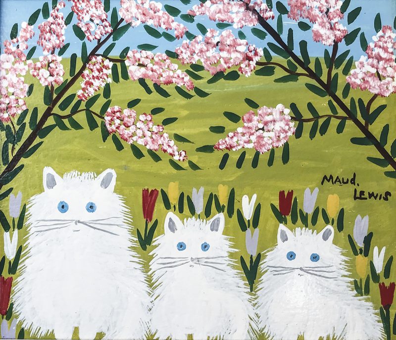 Maud Lewis (1903 – 1970) Untitled (White Cats with Blue Eyes), c.1965 oil on board 35 x 40.5 cm Private Collection © Art Gallery of Nova Scotia.