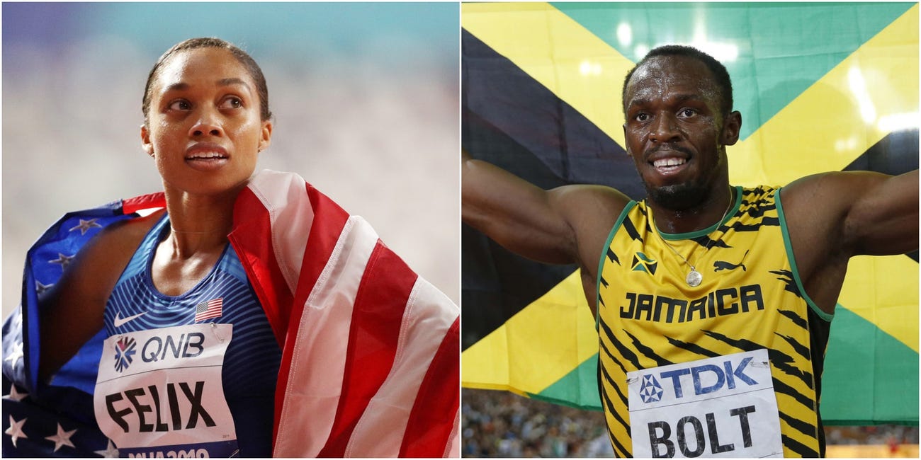 Allyson Felix and Usain Bolt. (Getty image)