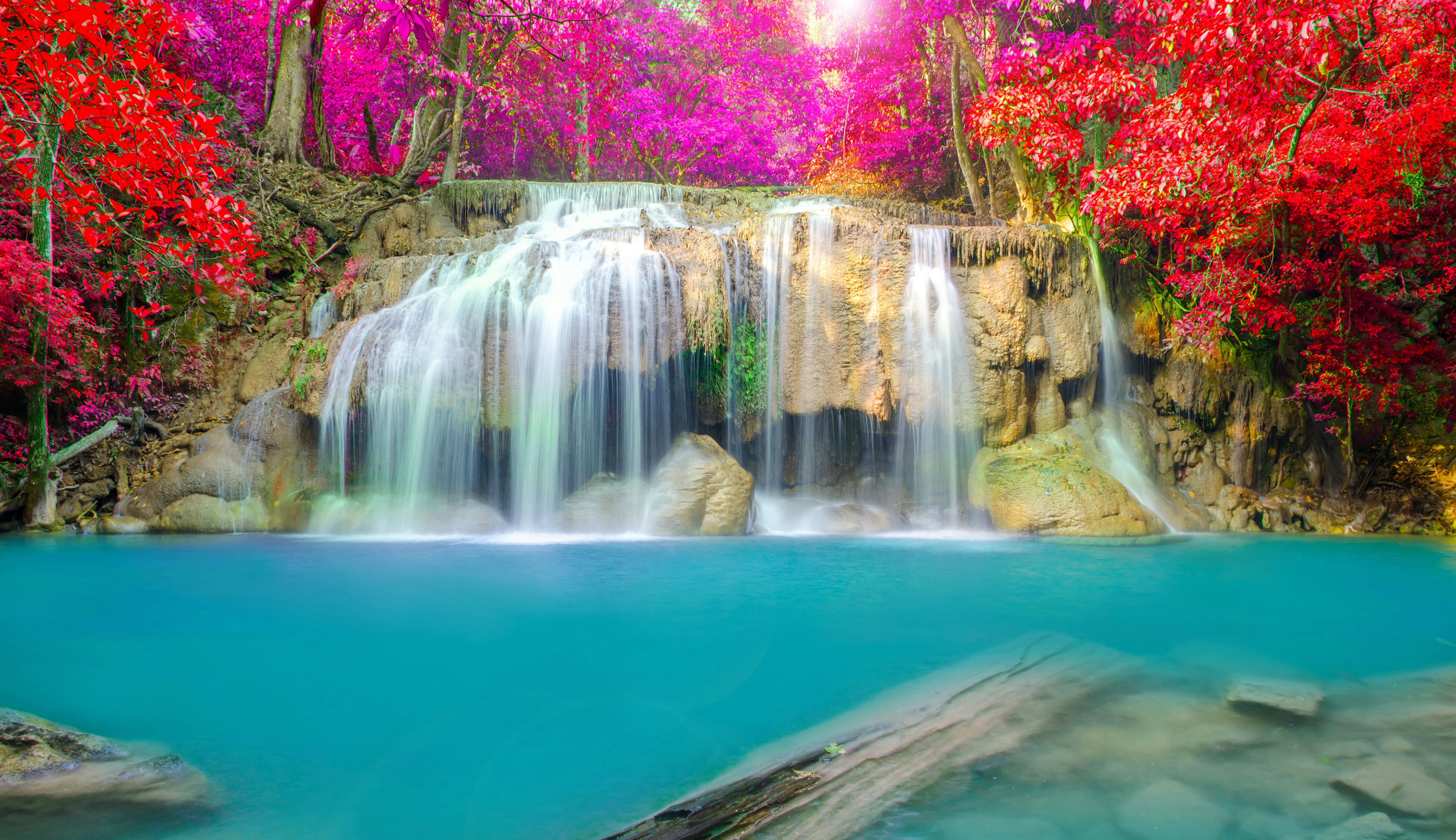 Autumn Colors in the Erawan National Park (Erawan Waterfall) in Thailand Parks, 7000x4036. (Belle Deesse, 21 Dec 2014)