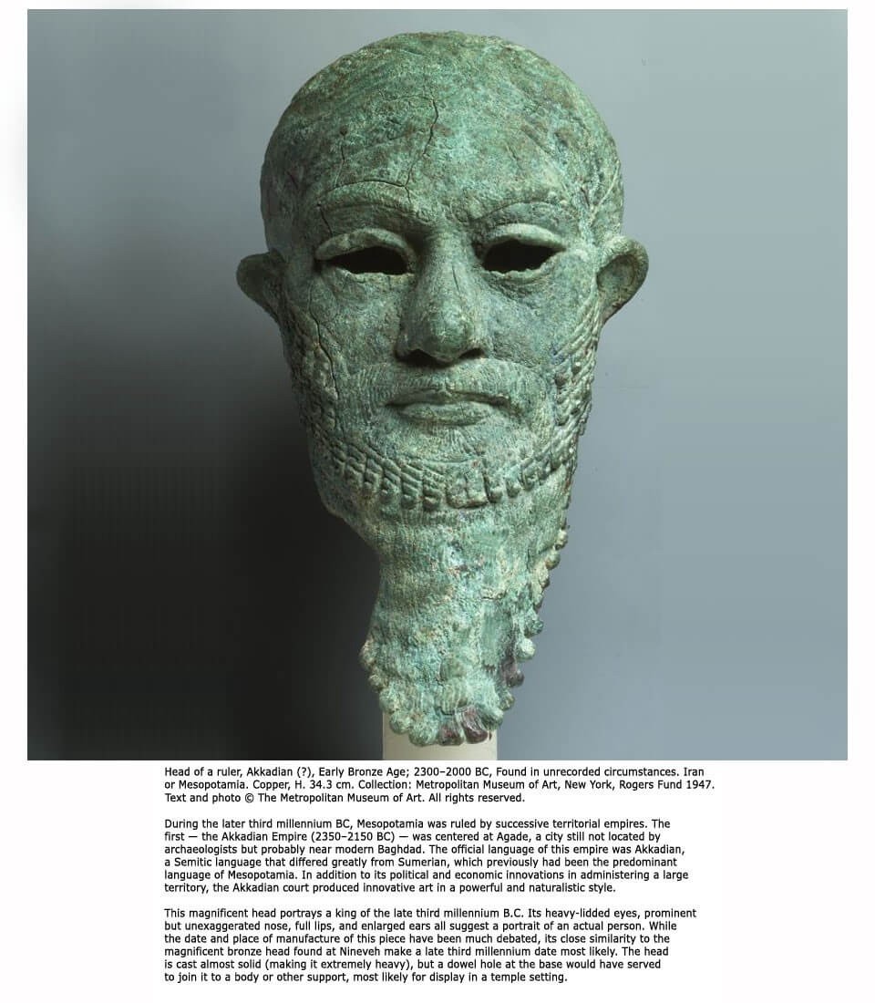 The head of an unrecorded Akkadian Ruler, Early Bronze Age, likely 2300–2200 BC.