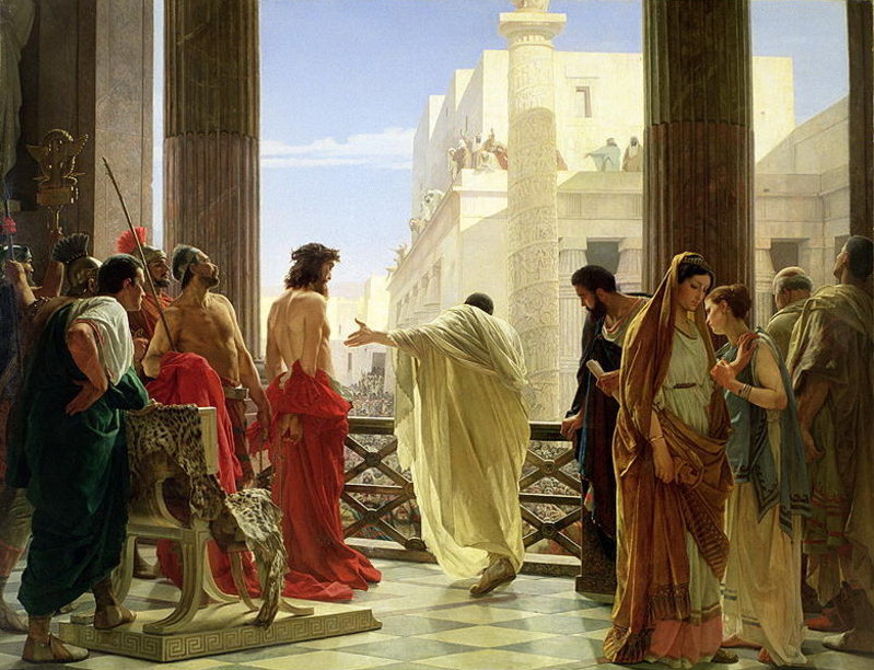 Antonio Ciseri's depiction of Ecce Homo with Jesus and Pontius Pilate, 19th century