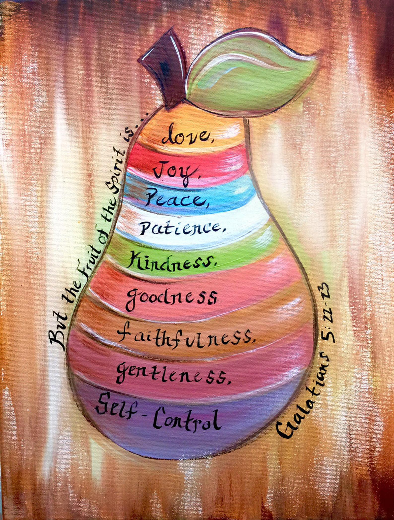 The fruit of the spirit painting, colorfully hand painted by Sheila A. Smith