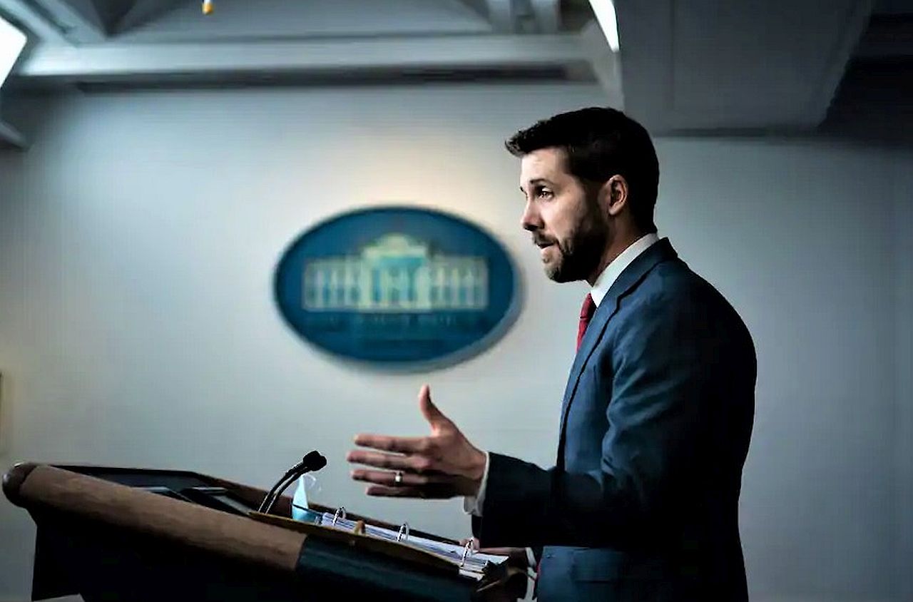 National Economic Council Director Brian Deese speaks at the White House on Jan. 22. (Jabin Botsford/The Washington Post)