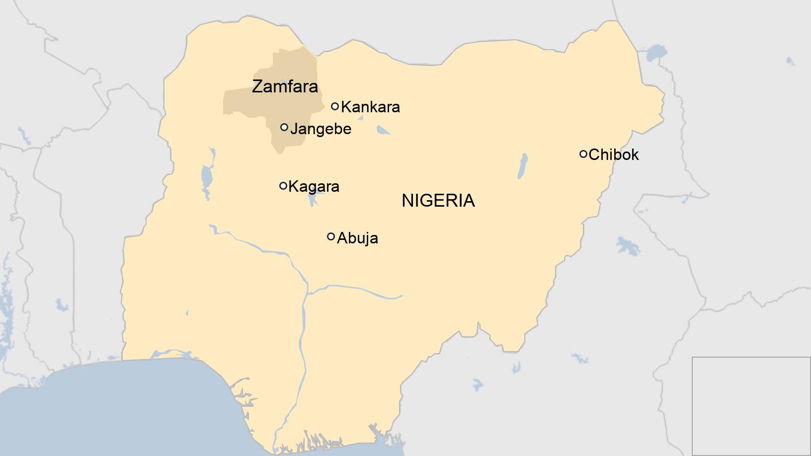 Map of Nigeria showing Zamfara