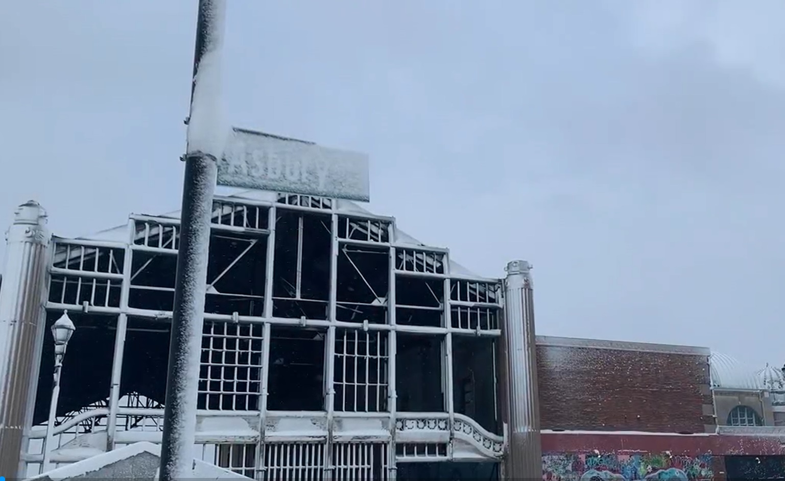 A snowy morning in Asbury Park: The Asbury Park beach, boardwalk, and surrounding areas are covered in snow the morning of January 7, 2022 (Image by Ryan Ross, Asbury Park Press)