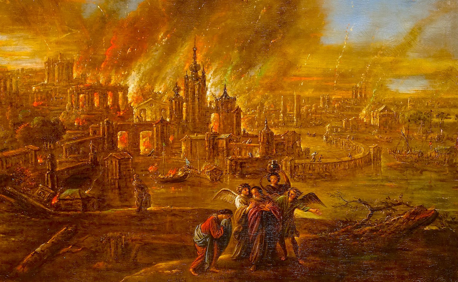 Sodom and Gomorrah afire, by Jacob Jacobsz. de Wet d. J., probably Köln, c. 1680, oil on canvas - Hessisches Landesmuseum Darmstadt - Darmstadt, Germany