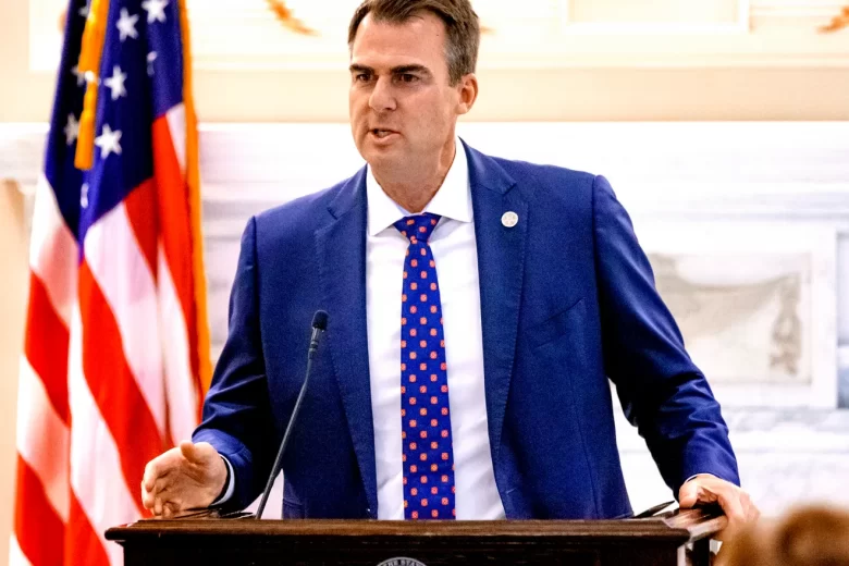 Gov. Kevin Stitt speaks at a press conference at the state Capitol on Sept. 24. Stitt signed a bill into law this week that restricts access to public-school bathrooms and locker rooms to a person's birth sex.