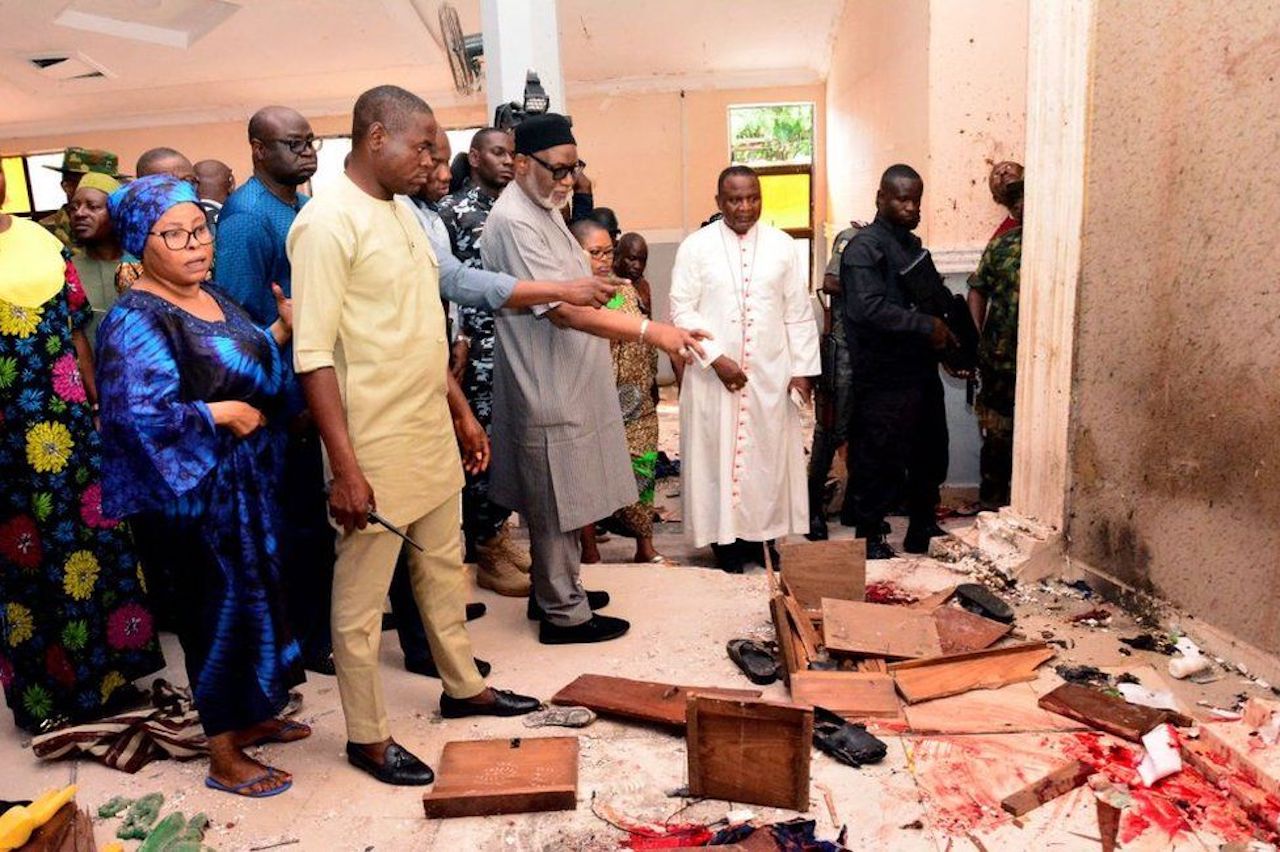 Ondo State governor Rotimi Akeredolu (3rd L) called it a "vile and satanic attack" (Image source: AFP)