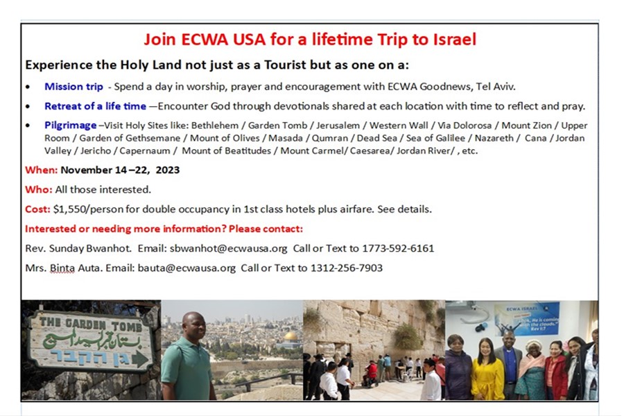 Join ECWA for a lifetime Trip to Israel
