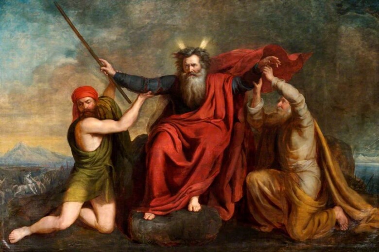 Moses with His Arms Supported by Aaron and Hur by Brigstocke, Thomas, 1809-1881