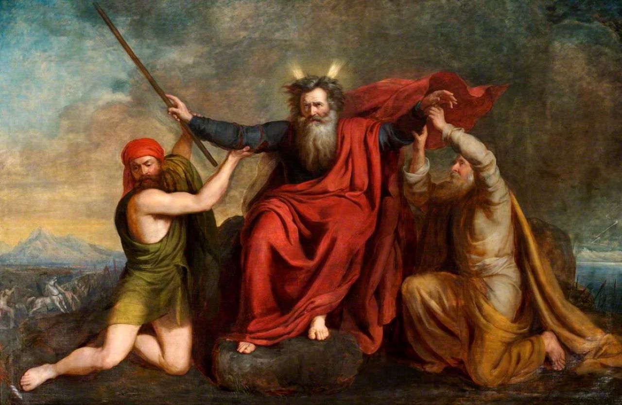 Moses with His Arms Supported by Aaron and Hur by Brigstocke, Thomas, 1809-1881